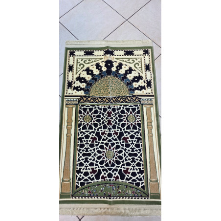 Tapis de Prière Médine — Motif Kiswa Géométrique Étoilé